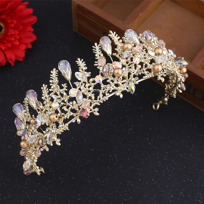 Gold Princess Headwear Chic Bridal Tiaras Accessories Stunning Crystals Pearls Wedding Tiaras And Crowns 15*5.5cm H88