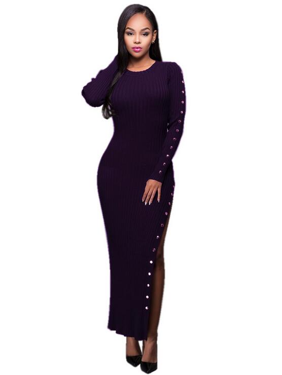 Double row button long skirt article pit cloth nightclub sexy long-sleeved cultivate one's morality dress skirt long skirt EMS GIFT