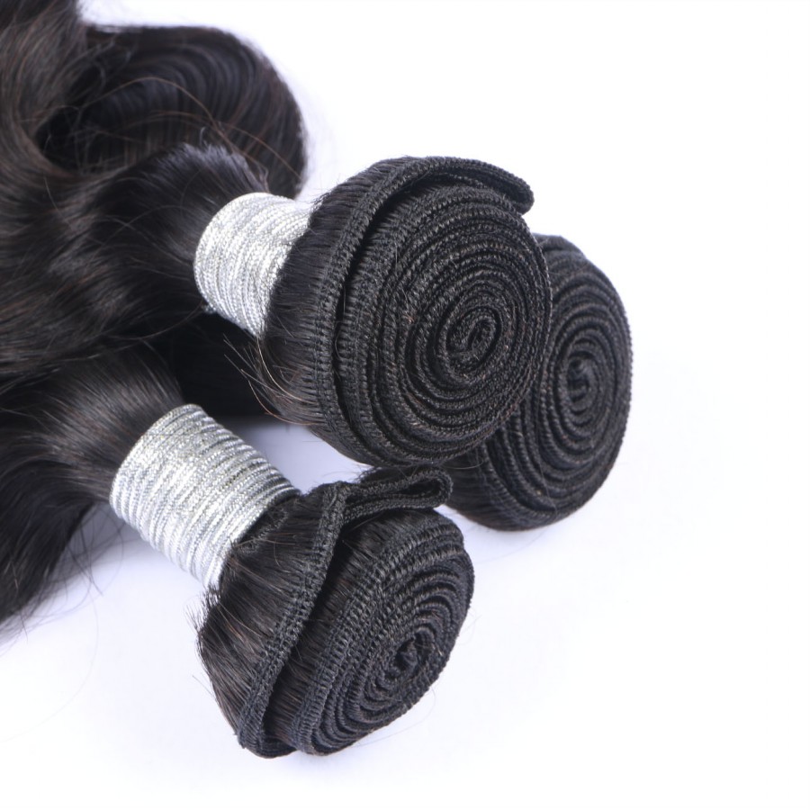 Loose Wave Brazilian Human Virgin Hair Lace Frontal With 3 Bundles 13X4 Ear To Ear Lace Frontal Natural BlackColor Human Hair Weaves Closure