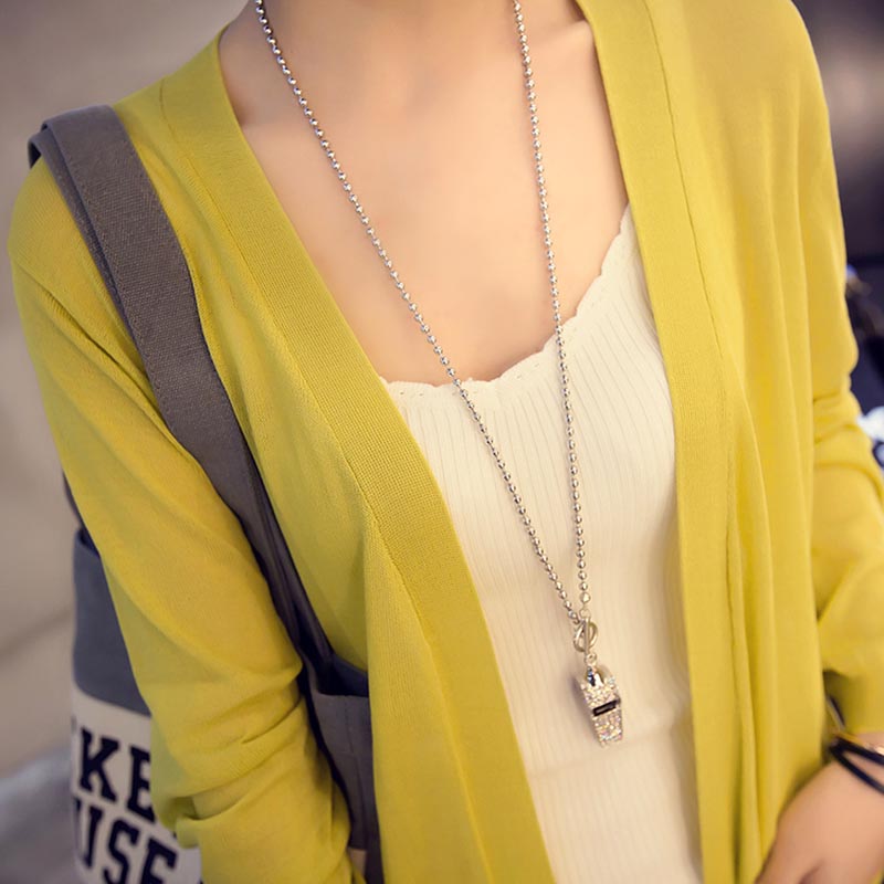 Wholesale- 2017 Summer Autumn Female New Women's V-Neck Pockets Thin Cashmere Pure Cardigan Sweater Coat Sun Protection Clothing 61767