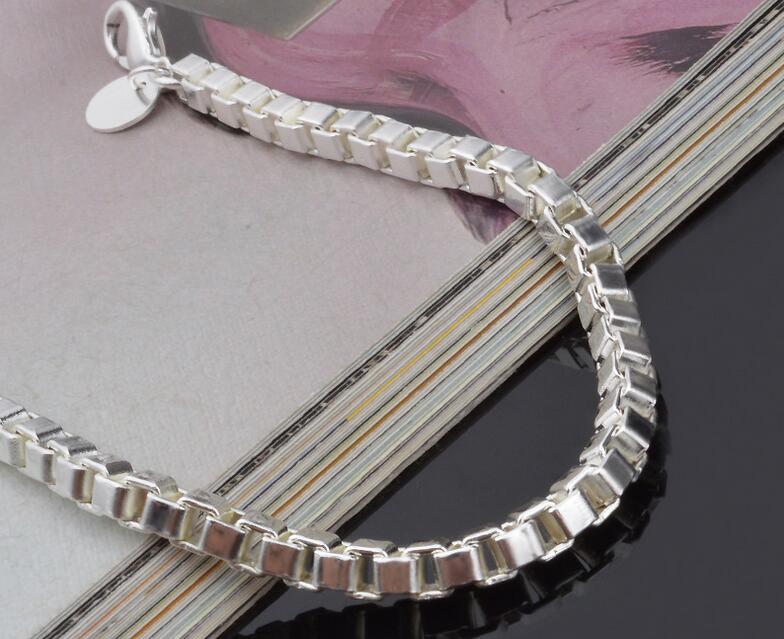 2017 Best-selling Men's Classic box bracelet 925 silver bracelet silver jewelry 19CM * 4MM 20pcs/lot Free Shipping