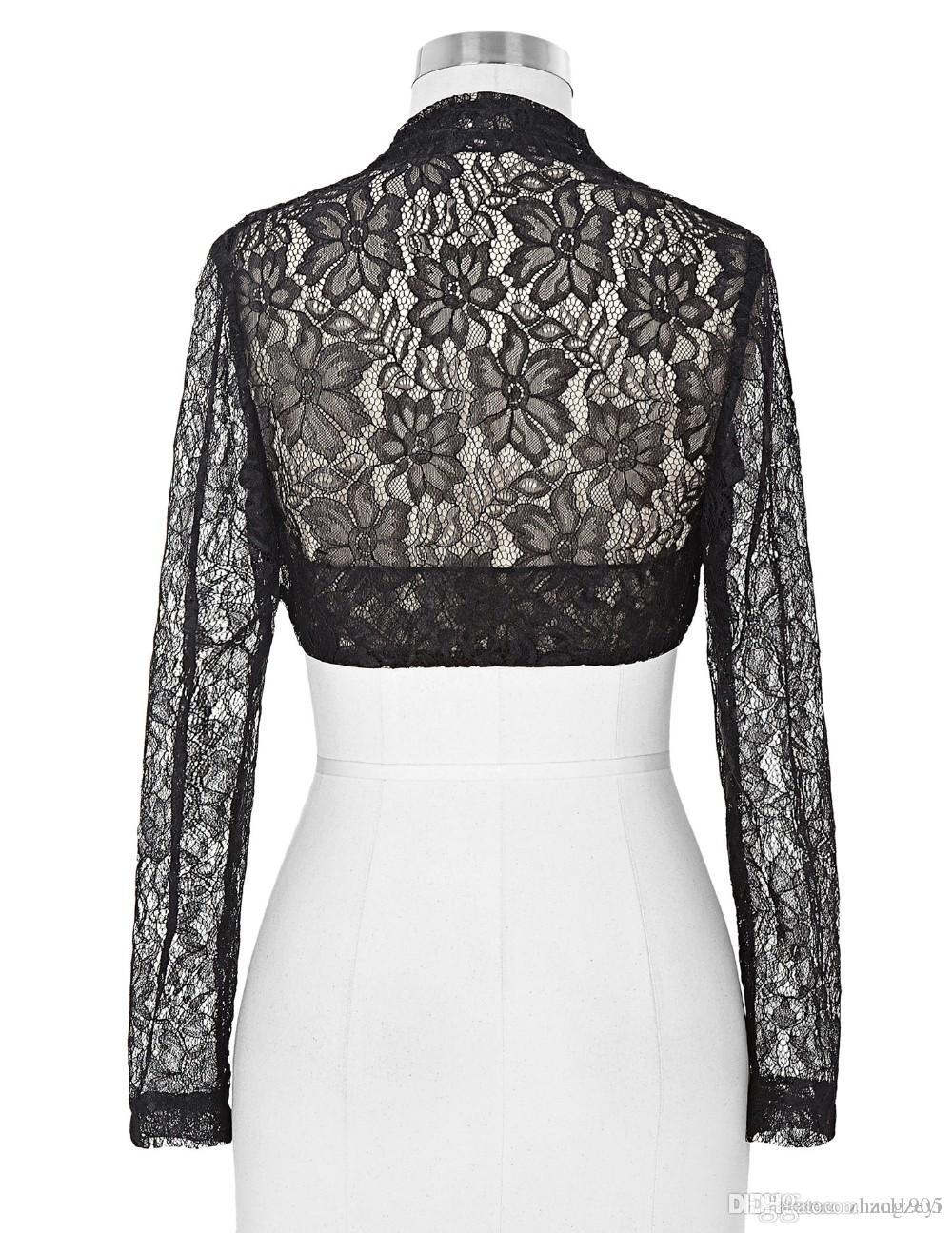 Elegant 2016 New Stock Women / Ladies Long Sleeve Cropped Black Lace Shrug Bolero Wedding Jackets White Bridal Wraps