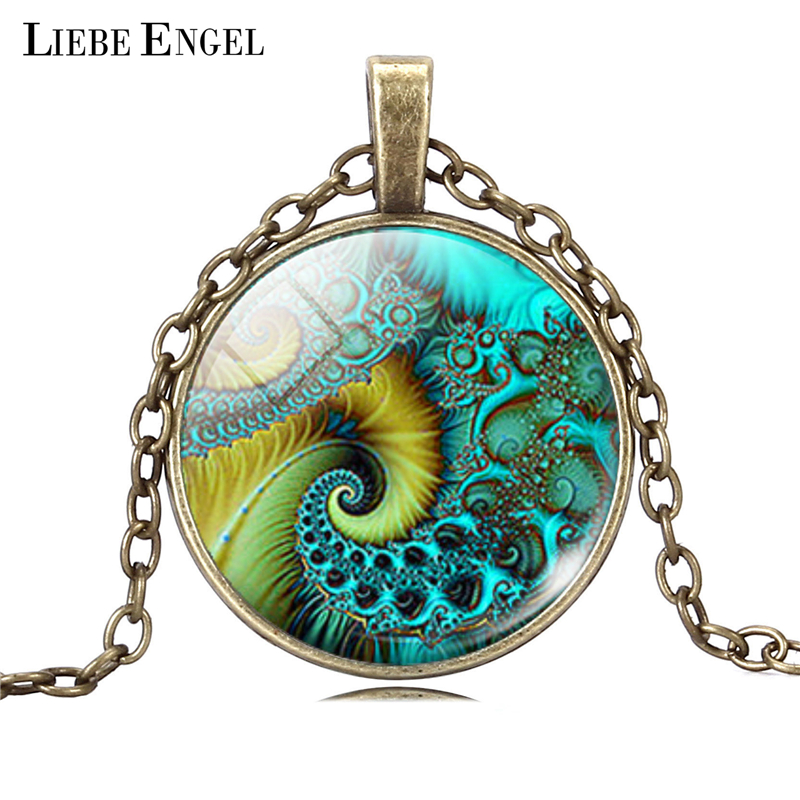 Wholesale-FIBONACCI Spiral Pendant Necklace Fractal Necklace Sacred Geometry Necklace Fashion Silver Color Statement Chain Necklace