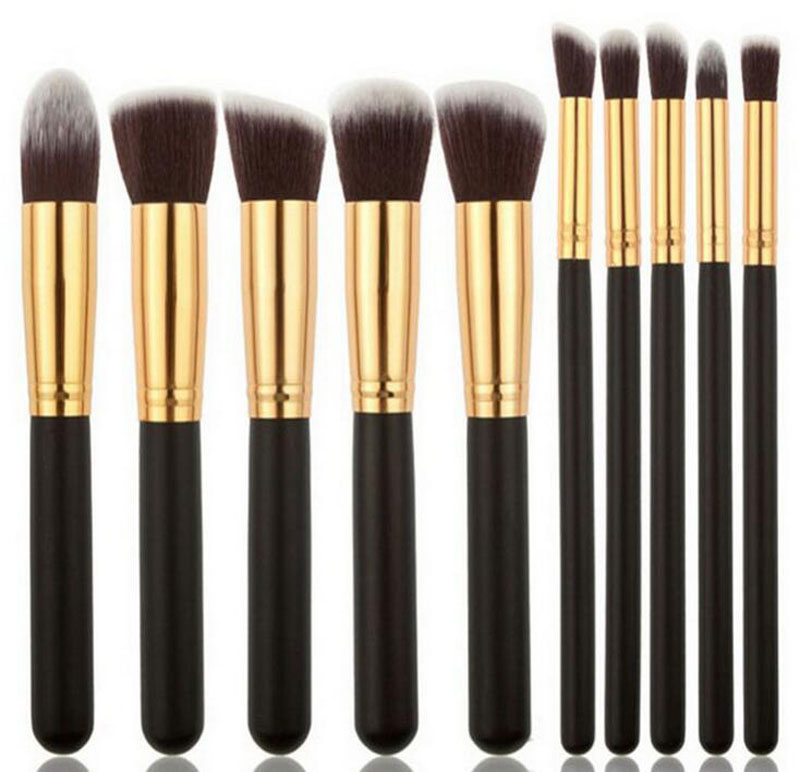 Kabuki Makeup Brushes 10pcs Professional Cosmetic Brush Kit Nylon Hair Wood Handle Eyeshadow Foundation Tools Free Shipping ZA2026