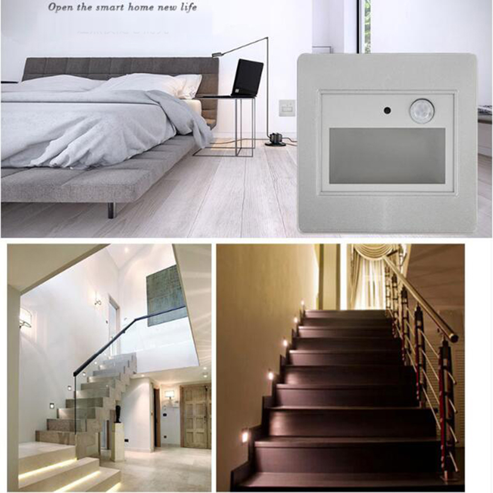 2.5W LED Human Body & Light Sensor Wall Plinth Recessed Stairs Footlight Corridor Lamps Hotel Restroom Bedroom Night Lights