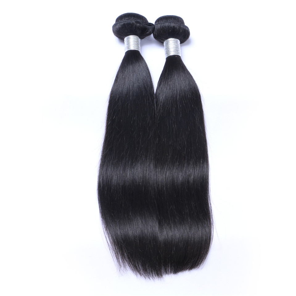 Free shipping Brazilian Virgin Human Straight Remy Hair Weaves Double Wefts 100g/Bundle 2bundle/lot Jet Black 1# Color