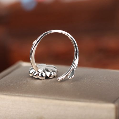 Real Sterling Silver 925 Plated White Gold Semi Mount Flower Women Ring for Pearl or Round Bead 6-8mm Fine Jewelry Setting Adjustable