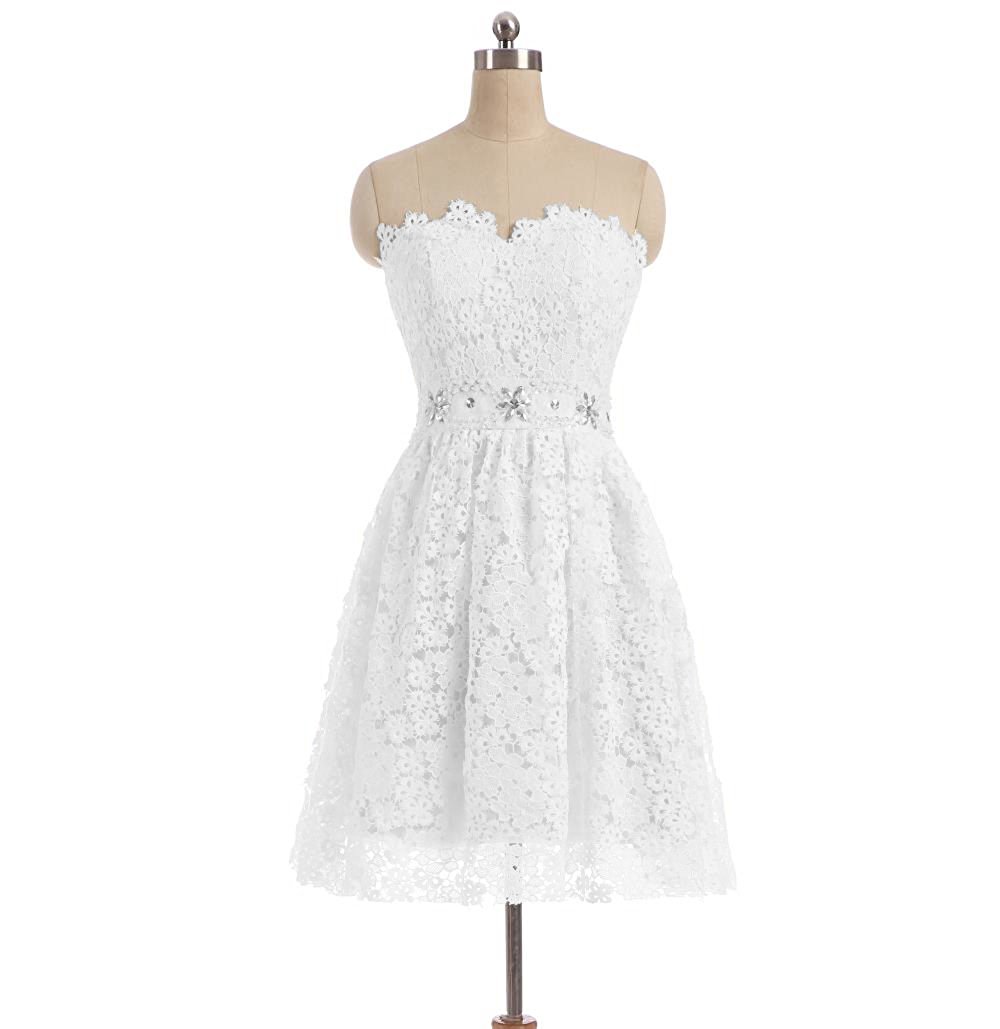 2017 Cheap Lace Short Prom Party Dresses Homecoming Plus Size Beaded Crystals Graduation Gown Cocktail Party Gown QC119