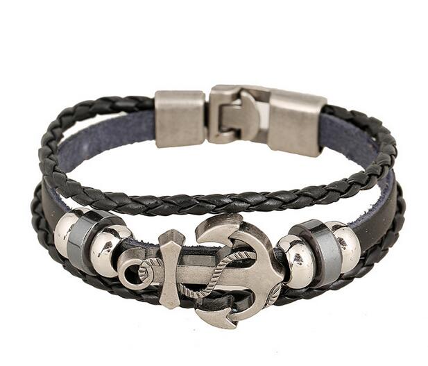 Punk new leather bracelet factory direct alloy anchor anchor leather bracelet
