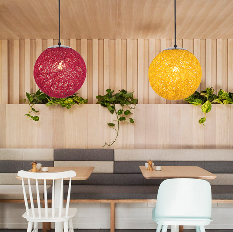 LED Pendant Lamp Hemp Rope Light Ball Chandelier Lights Restaurant Villa Hotel Lighting Living Room