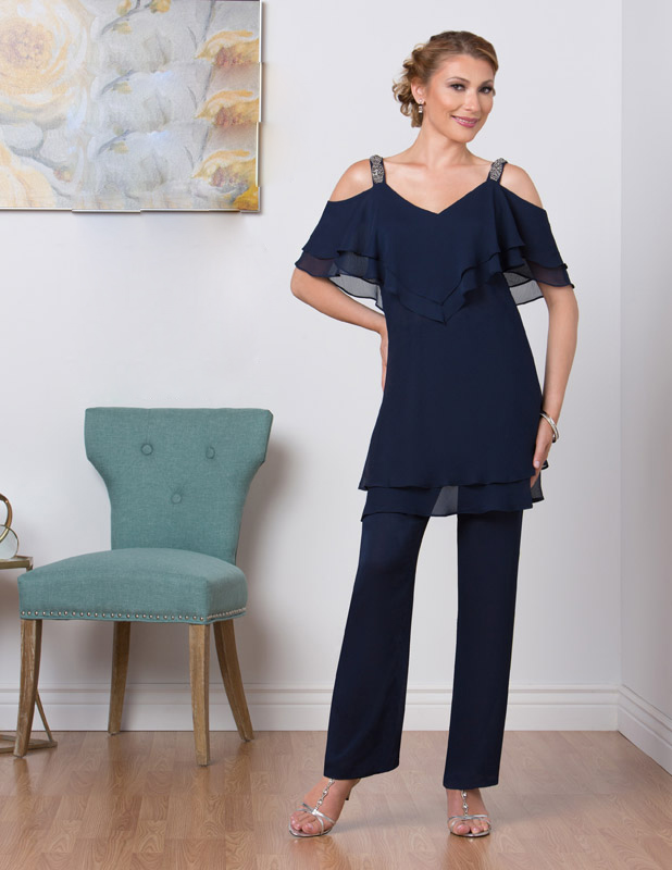 Ursula Mother Of Bride Pant Suits Two Pieces Chiffon V Neck Plus Size Mother's Wear Pants Suit