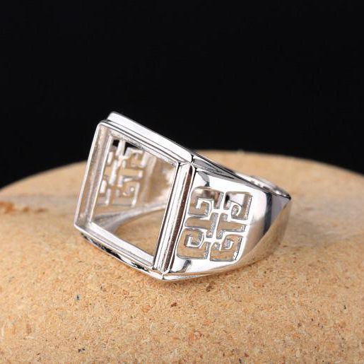 Fine Silver 925 sterling Silver Engagement Wedding Party Men Ring 13x16mm/14x18mm/13x19mm Princess Cabochon Semi Mount Jewelry Setting