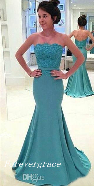 Strapless Lace Bodice Long Prom Dress Elegant Arabic Style Backless Evening Party Reception Gown Custom Made Plus Size