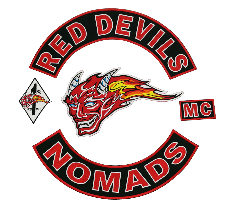RED DEVILS EMBROIDERY BIKER Sewing Notions Patches Iron On Jacket Motorcycle Large Size Sets 40cm Wide Custom Patch