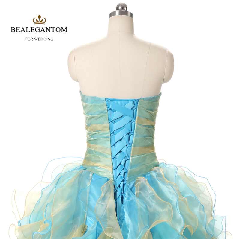 Real Photo Sexy Mint Blue and Gold Quinceanera Dresses 2021 Ball Gown With Ruffle Sequins Sweet 16 Prom Pageant Party Gowns QC121