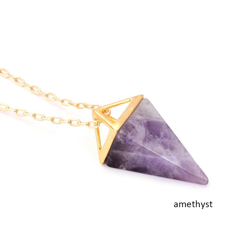 Healing Crystal Opal Pyramid Amethyst Necklace Gold Plated Howlite Rose Quartz Amulet Natural Stone Pendant Necklaces collier