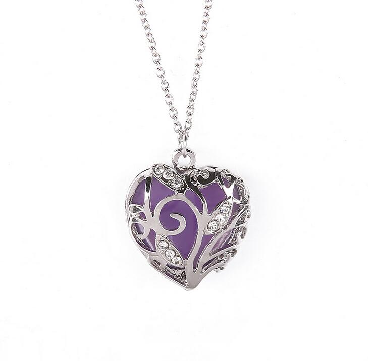Free shipping 2017 new hollow luminous heart-shaped necklace luminous pendant female WFN149 (with chain) mix order 20 pieces a lot