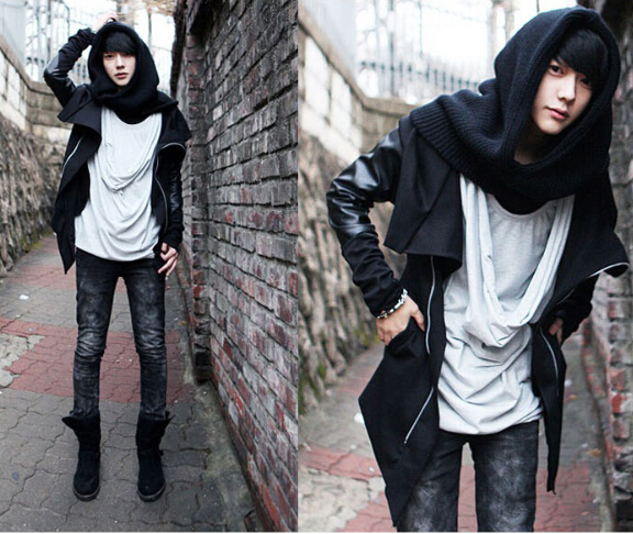 Wholesale- 2017 New Men Spring Sweatshirts Zipper Hoodies Leather Patchwork Slim Male Coat Men Black Hoodies Cool Street Clothing