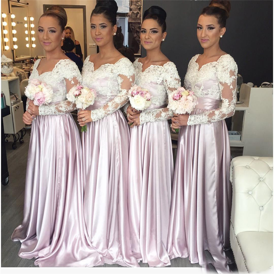 Sweetheart Appliques Long Elegant Arabic Maid of the Honor Dresses Light Purple Long Sleeves Lace Bodice Bridesmaid Dresses
Sweetheart Appliques Long Elegant Arabic Maid of the Honor Dresses Light Purple Long Sleeves Lace Bodice Bridesmaid Dresses
