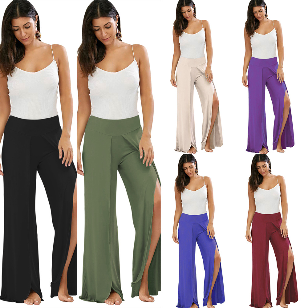 2022 European American fashion personality pants pure color high waist open fork yoga pants Support mixed batch