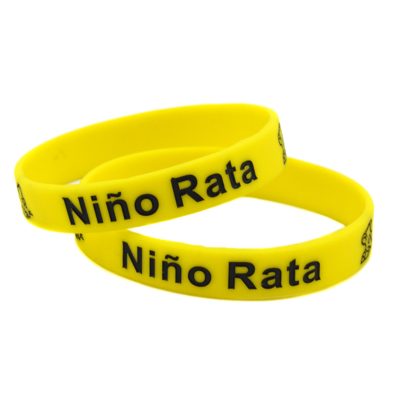 100PCS Nino Rata With Cute Mouse Silicone Rubber Bracelet Ink Filled Logo for Promotion Gift Yellow