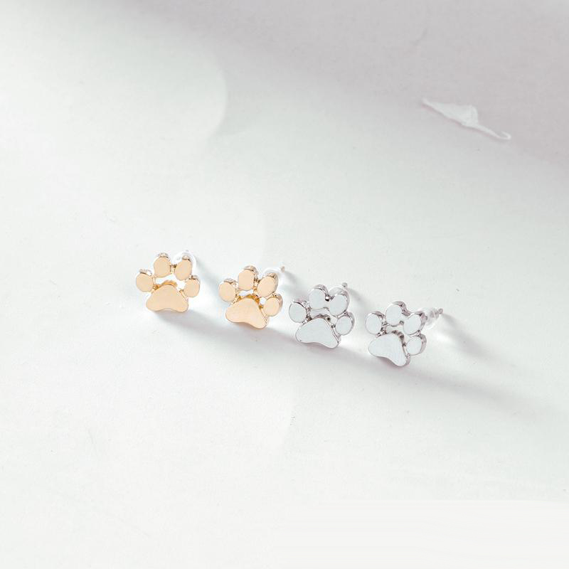 hollow pet cat dog lover paw print stud earrings Puppy Memorial Minimalist earring cute animal footprint gold silver plated earrings