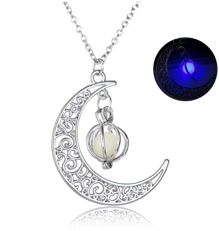 Glow Dark Stone Moon Pumpkin Cage Pendant Necklaces Halloween Hot Trends Luminous Beads Squash Necklace Christmas Jewelry for Men Women