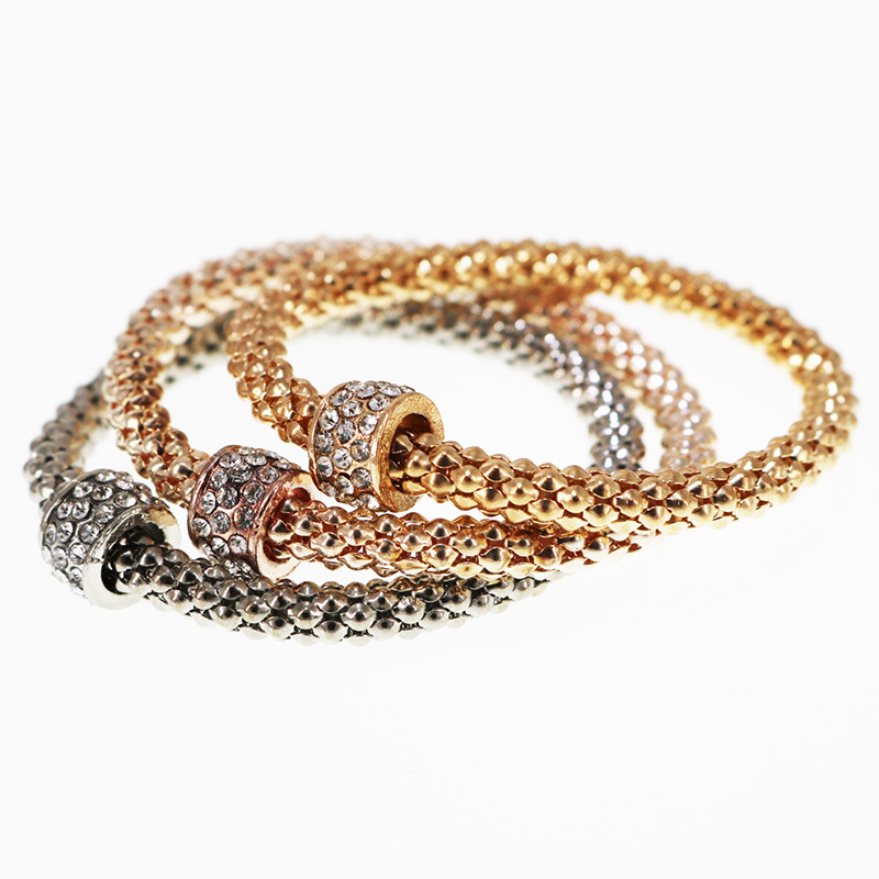 2017 Explosion-proof alloy bracelet diamond-studded beads corn chain bracelet plating three-color one set