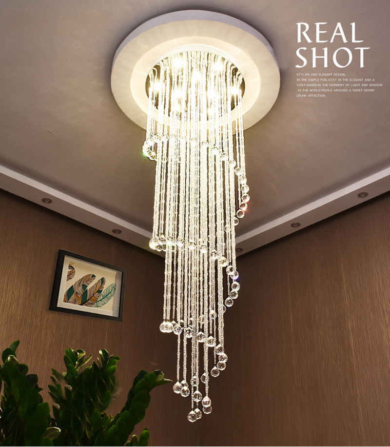 Modern Spiral Crystal Chandeliers Lighting Raindrop Stairs Chandelier Lamps GU10 Pendant Light Fixtures for Dining Room Indoor Home Deco