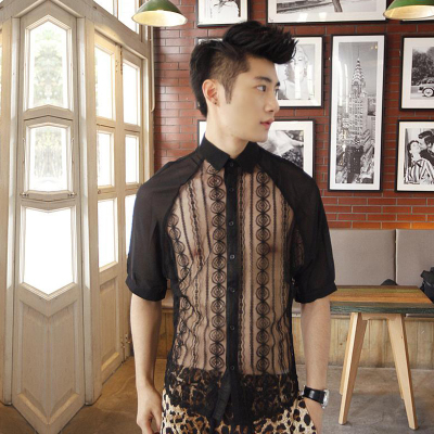 Men Chiffon Shirts Shipping Man Summer Short Sleeved Sexy Fashion Shirts Casual Tops Lace Design Tees, Black
Men Chiffon Shirts Shipping Man Summer Short Sleeved Sexy Fashion Shirts Casual Tops Lace Design Tees, Black