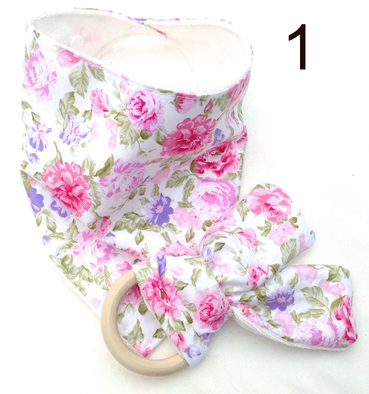 10sets Baby Triangle Bib burp Cloths & Teethers set Cotton Bandana kerchief infant Saliva Bibs Pinafore Apron Wooden Chews Teeth Stick YE006