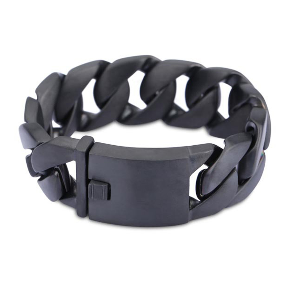 24mm width Heavy Punk Men Curb Cuban Link 316L Stainless Steel Matte Black Bracelet Never Fade Bling Titanium steel Bike Biker Chain bangle Jewlery