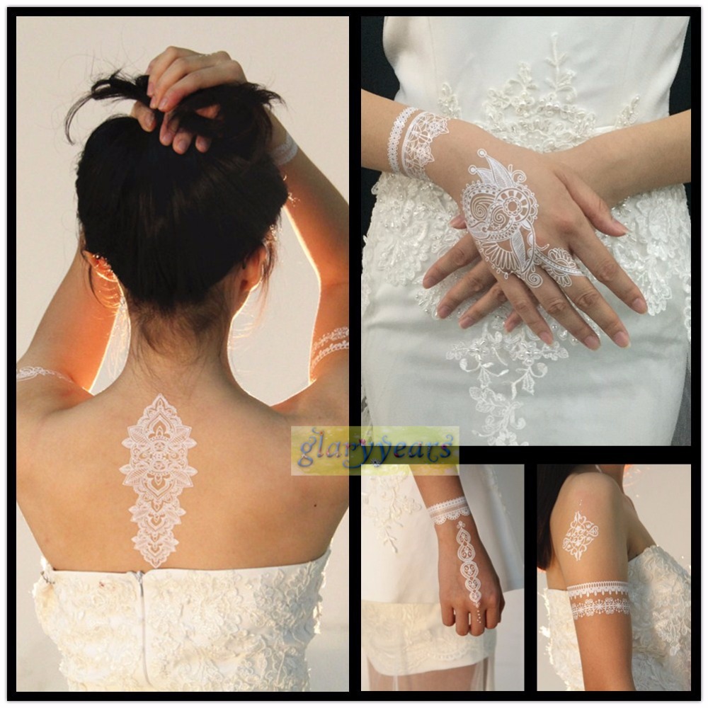 Wholesale- 1PC Hot Flash Metallic Waterproof Tattoo Women White Ink Henna Lace WJ018 Elephant Wedding Bridal Henna Temporary Tattoo Sticker