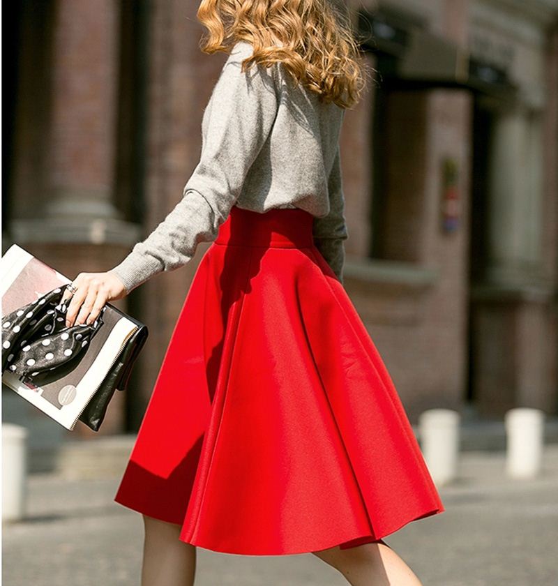 Femininas Fashion Elegant Solid Long Skirts 2015 Street Style Autumn Women's Solid Black Casual High Waist Vintage Midi Skirt q0425