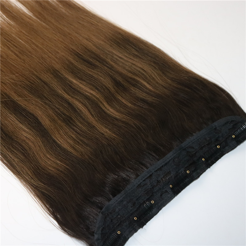 One Piece Clip In Human Hair Extensions 5Clips Per Piece Brazilian Virgin Hair Highlight Ombre Medium Brown Balayage 2/8