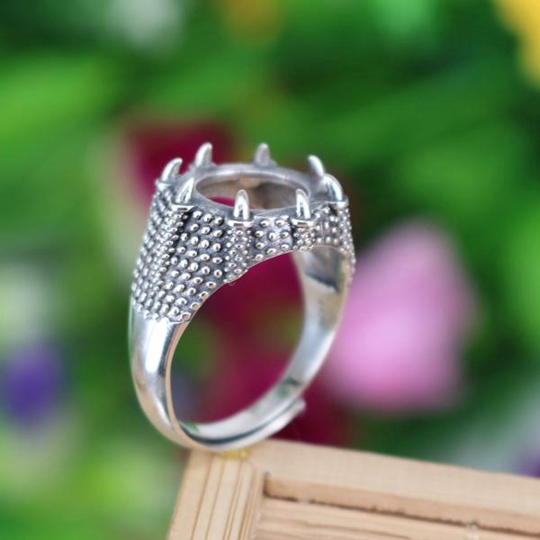 Art Nouveau Art Deco Vintage Antique Retro 925 Sterling Silver Semi Mount Ring Setting 13x13mm Round Cabochon Fine Silver Men Jewelry