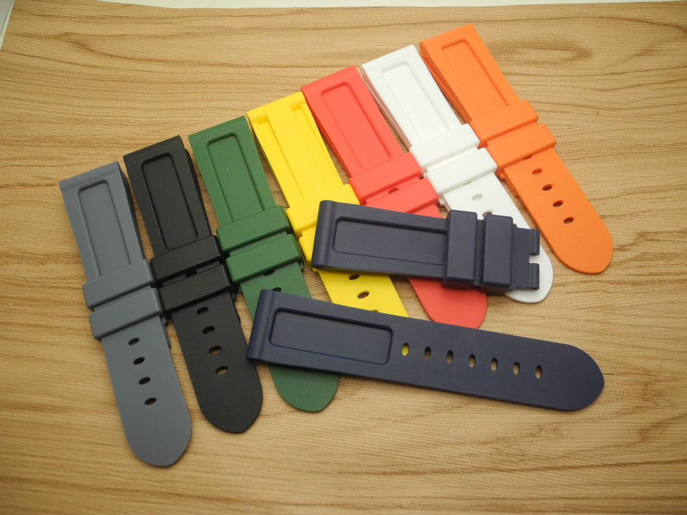 JAWODER Watch band Man 24mm Black White Red Orange Blue Gray Green Yellow Silicone Rubber Diver Watch Strap Without Buckle For Pan