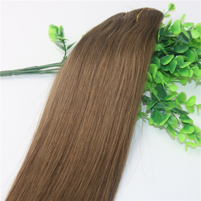 Clips Human Hair Extension 8# Light Brown Straight Brazilian Human Hair 7PCS 120gram 12INCH 20INCH 26INCH