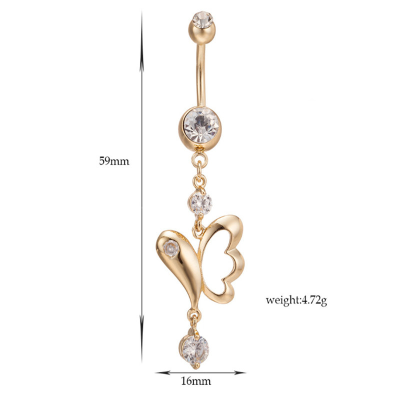 NEW High quality Medical Steel Crystal Rhinestone Butterfly Belly Button Ring Dangle Navel Body Piercings Lovery Navel Belly Free shipping