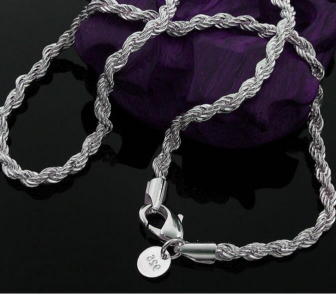 Silver Chain Necklace Women Man necklace 16-24 inch 2mm Rope Chain 925 jewelry findings accesory 925 G215