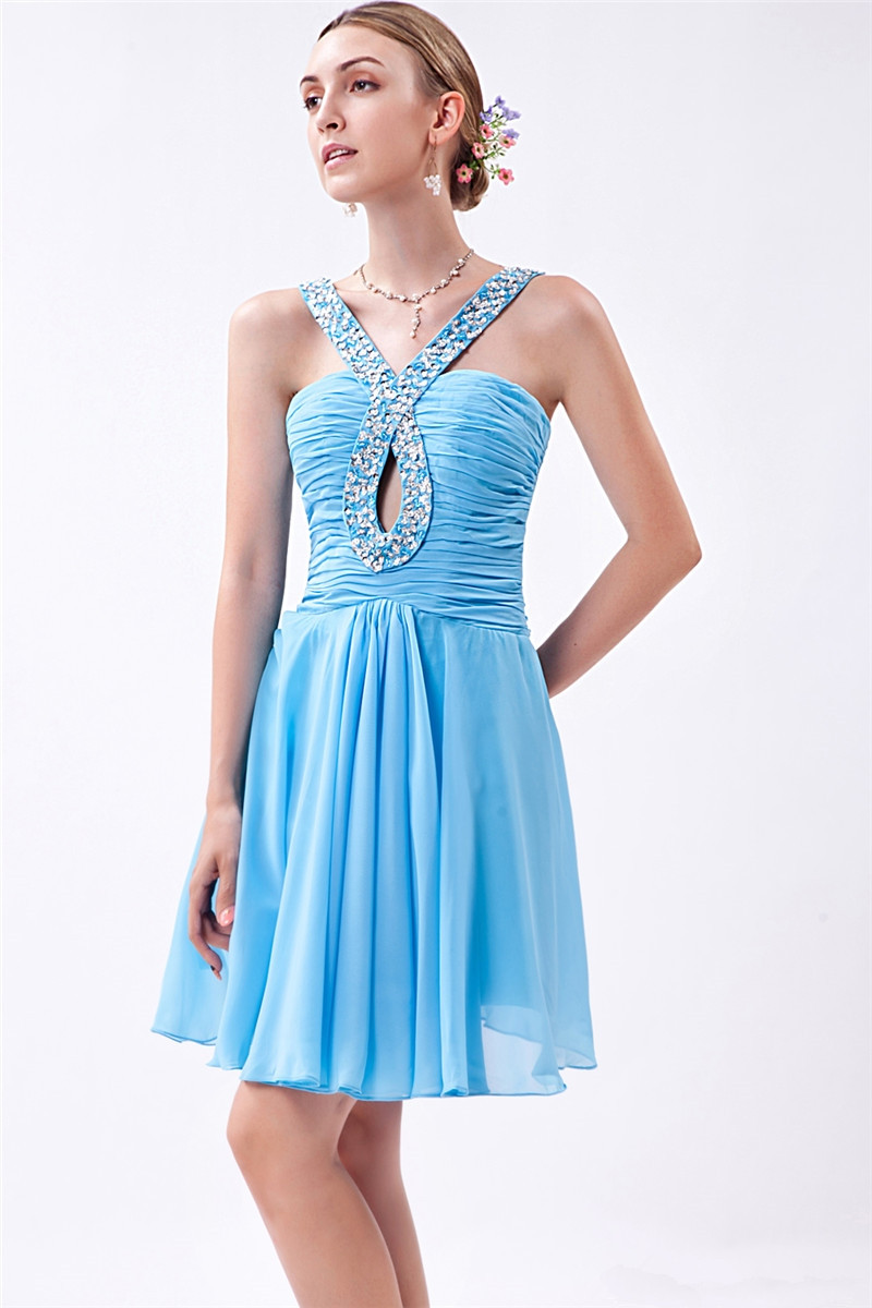 2017 Fashion Backless Crystal A-Line Mini Homecoming Dress With Beading Sequined Organza Graduation Prom Party Gown BH07