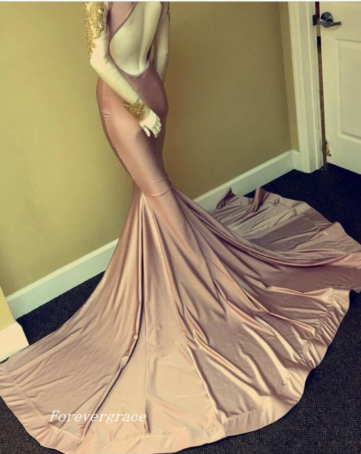 V Neck Champagne Gold Two Piece Mermaid Long Prom Dress Beaded Lace Satin Women Formal Evening Party Gown Custom Made Plus Size