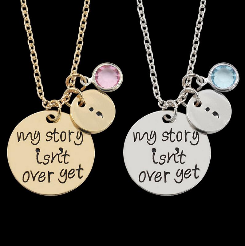 High quality My story is not over yet Engraved inscription necklace pendant jewelry WFN451 (with chain) mix order 20 pieces a lot