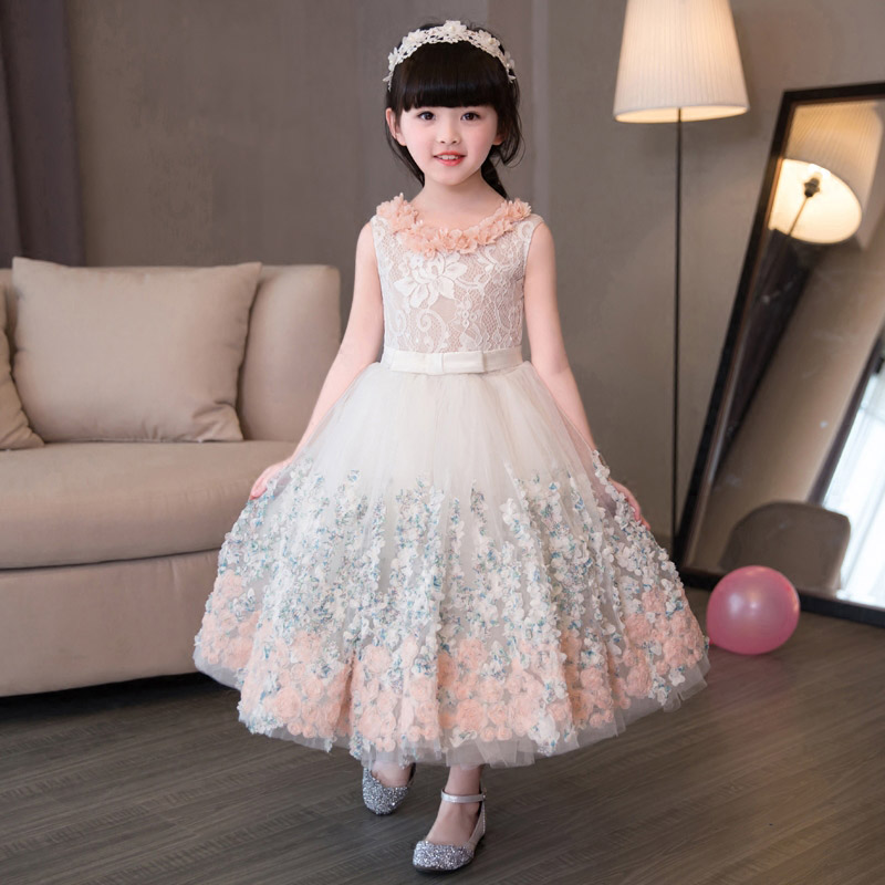 Top Quality Elegant Appliques Lace Girls Wedding Dress flower Girl Dress Girls Birthday Prom Formal First Communion Gown Baby Baptism Dress