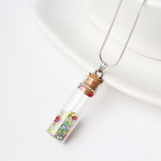 Brand new Handmade diy Wishing Bottle Pendant Necklace Harajuku Girl Colorful Bracelet WFN301 (with chain) mix order 20 pieces a lot