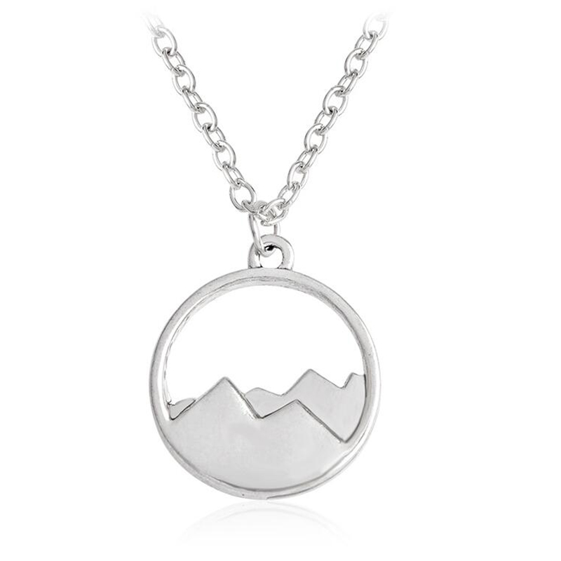2017 New Fashion Silhouette Snow Mountain Round Pendant Charm Necklace Sisters Girls Kids Family Gift EFN044-F