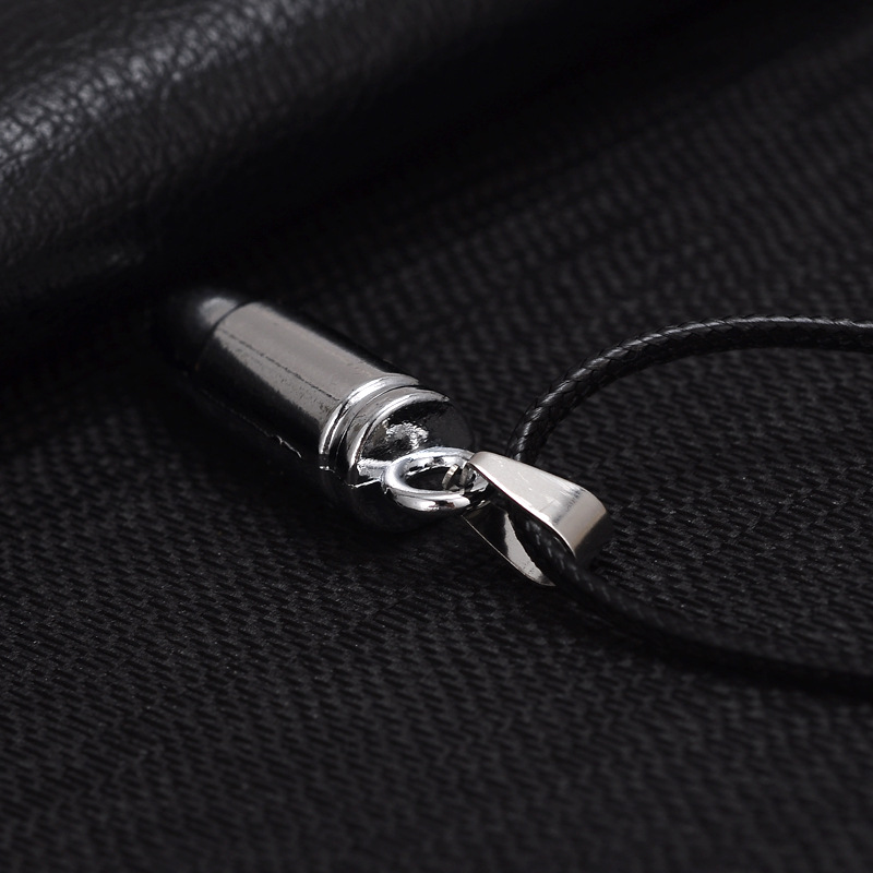 Men Titanium Steel Necklaces Bullet Pendant Leather Chain Necklace Women Jewelry