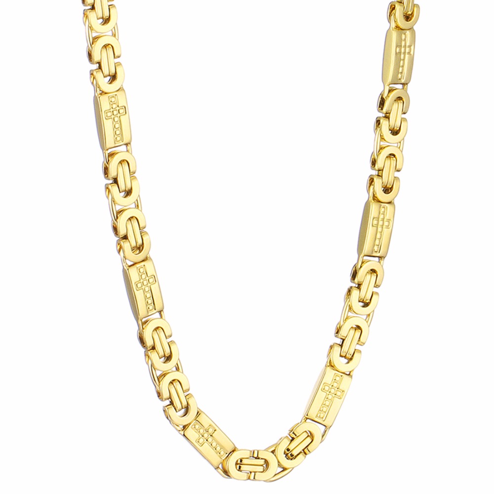 High Quality Stainless Steel Necklace Mens Chain Byzantine Carved Men Jewelry Gold Silver Tone 8mm Width 55cm Length 22inch244P
