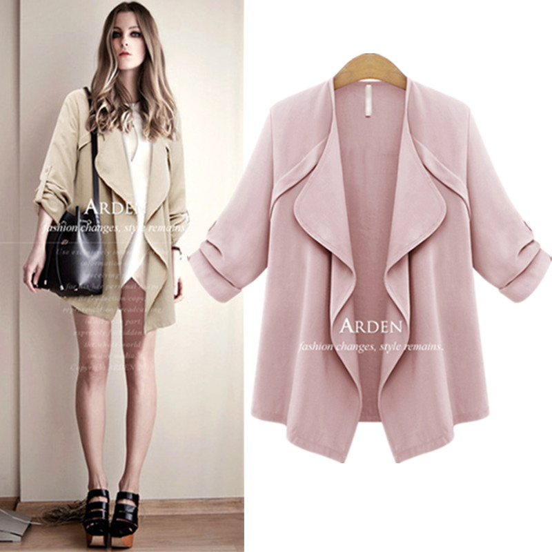 Wholesale- XL-5XL plus larger size ! NavyBlue Khaki pink Casual women thin three quarter sleeved solid wide -waisted stitching outerwear