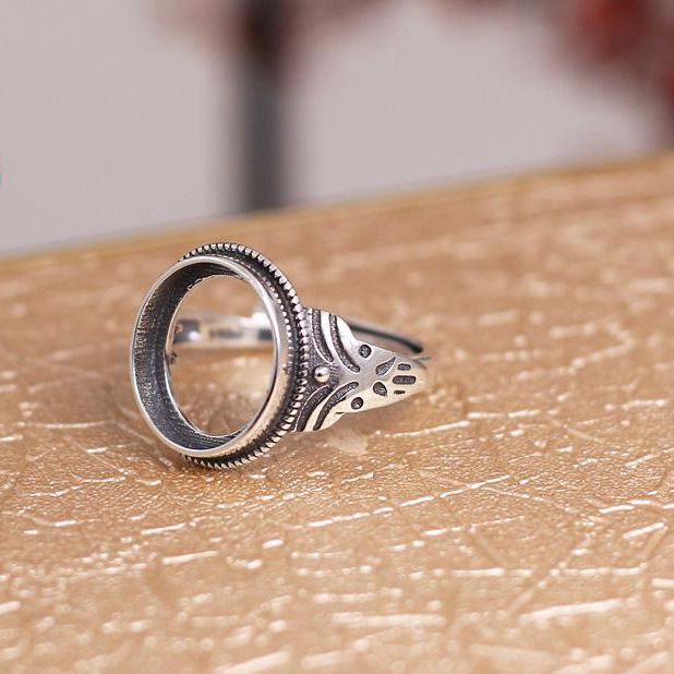 10x12mm Oval Cabochon Semi Mount Engagement 925 Sterling Silver Antique Ring